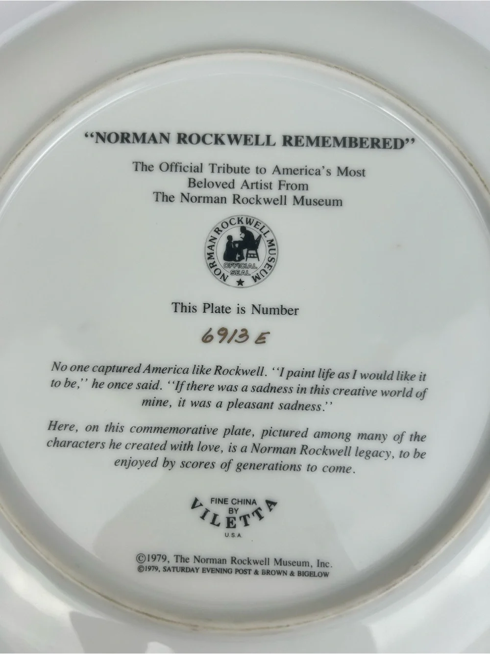 FINAL SALE! Viletta Norman Rockwell Remembered 1979 Collector Plate Gold Trim